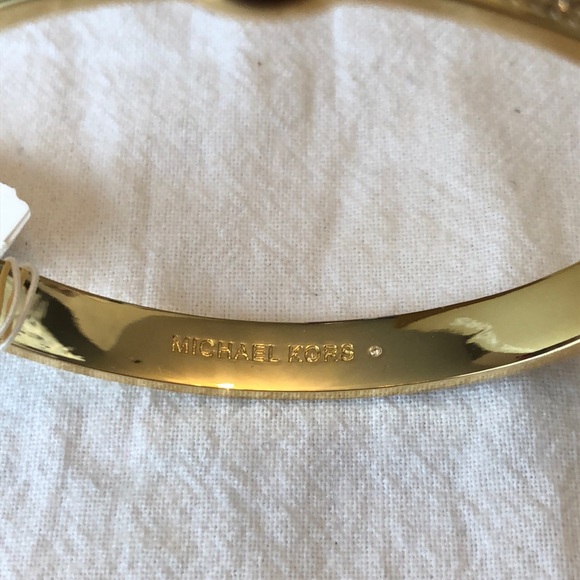 Michael Kors Polished Gold Plated Brass & Pave Crystals Logo Bangle NWT & Box - Picture 6 of 16